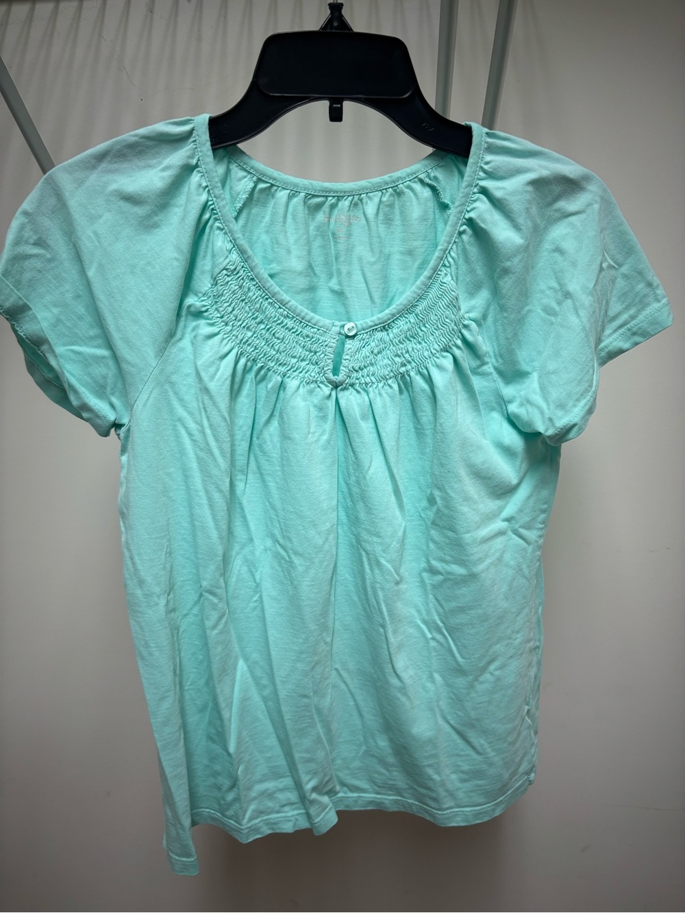 Kim Rogers Mint Short Sleeve Smocked Yoke Top